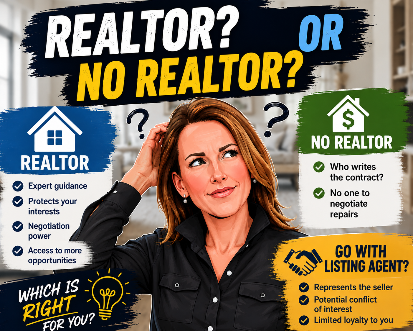 Comparing a buyer's Realtor, listing agent, and buying without an agent
